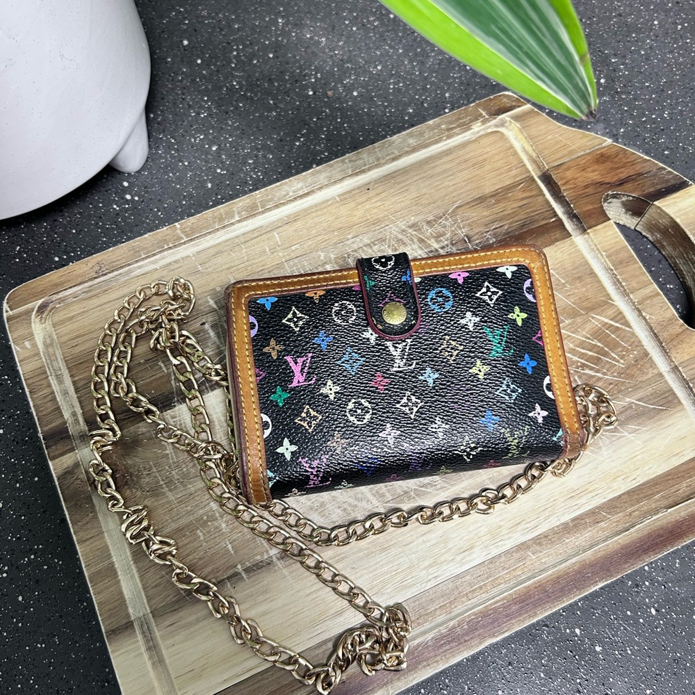 Louis Vuitton Black Murakami Monogram  Wallet w/ Crossbody Chain